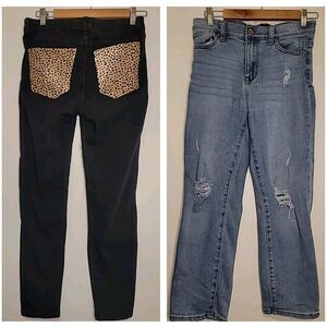 Kendall + Kylie‎ 9/29 Waist Jeans Lot 2 Black Cheetah Blue Denim